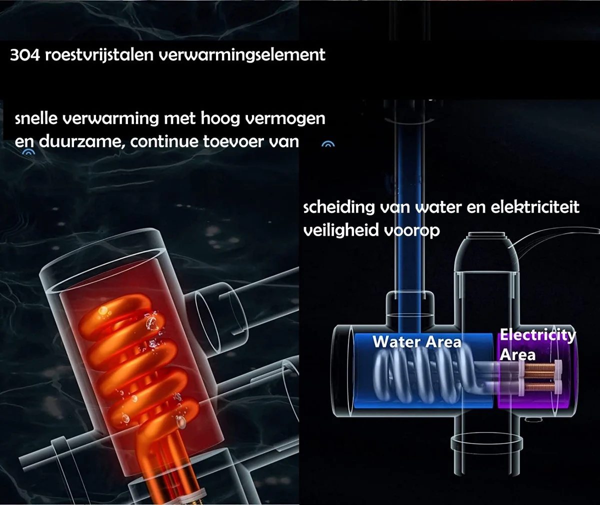 Warmwaterboiler Kraan Instant tankloze boiler Elektrische keuken Badkamer Snelle verwarming Kraanwaterkraan met LED digitaal display (onder instroom) - Afbeelding 7