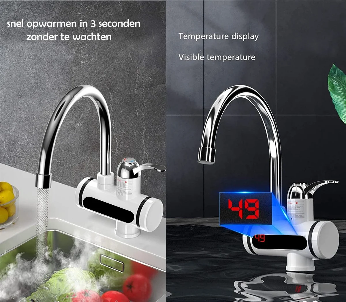Warmwaterboiler Kraan Instant tankloze boiler Elektrische keuken Badkamer Snelle verwarming Kraanwaterkraan met LED digitaal display (onder instroom) - Afbeelding 5