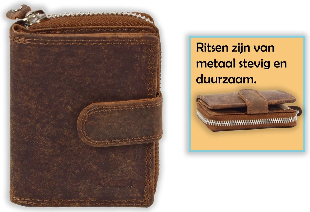 Portemonnee - Portemonnee dames - Portemonnee heren - Portemonnee pasjes - RFID Protected Anti skim - 4East - 4E-209- Vintage-bruin - Afbeelding 8