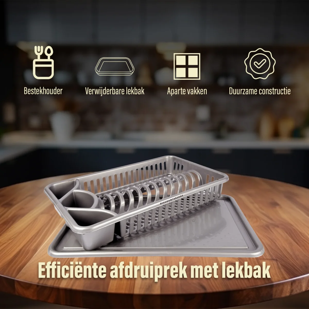 Afdruiprek | Vaatwasrek | Afwasrek | Grijs | Lekbak | Zilver | 43cm x 26cm x 10cm - Afbeelding 7