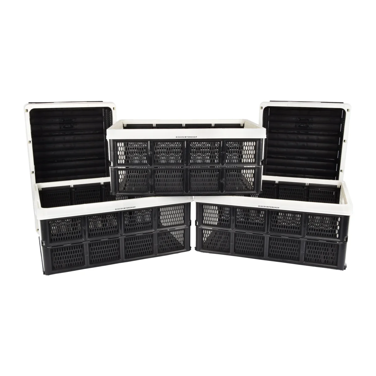 Functioneel Vouwkrat - 32L Capaciteit - Gemaakt van Wit Kunststof - Inklapbaar - Voorzien van 2 Zijgrepen - Bevat 5 Kratten - 48cm x 35cm x 24cm - Afbeelding 3