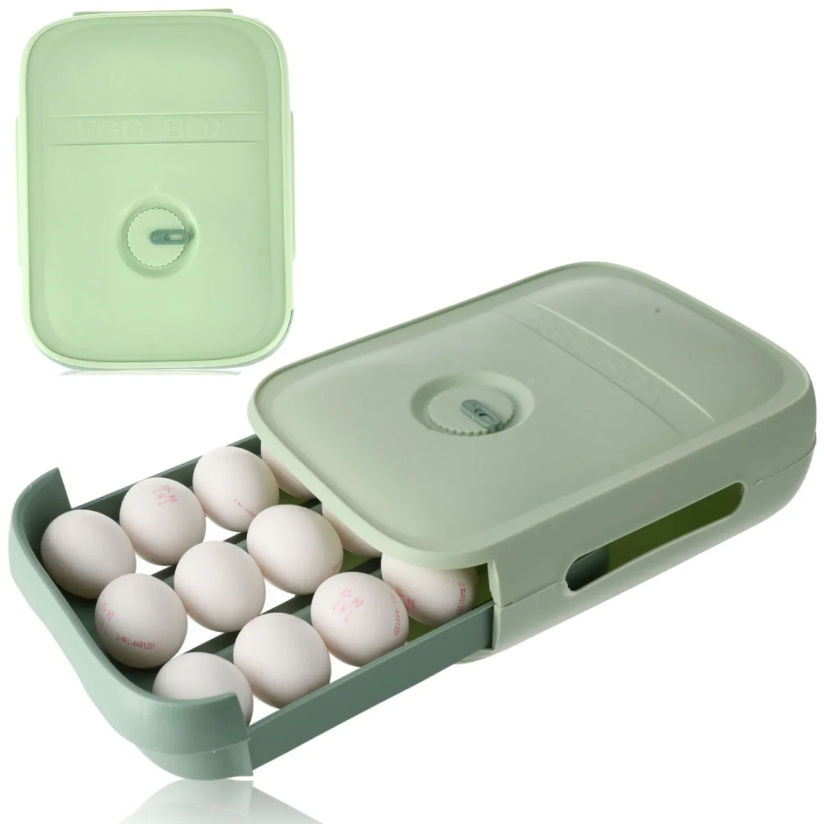 Eierenhouder Koelkast 18 Eieren - Koelkast Eiertrays voor 18 Eieren - met Deksel - Groen Automatische Eierdispenser - Afbeelding 2