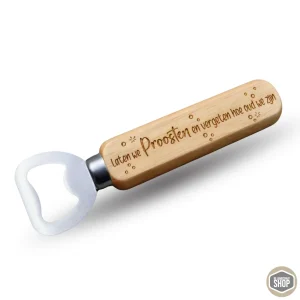 Bieropener proosten | Houten bieropener met gravure
