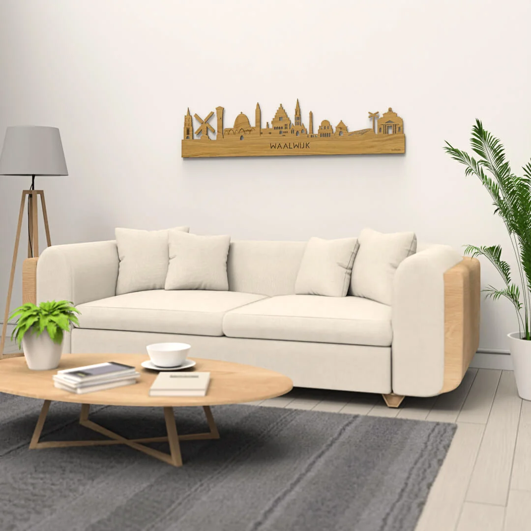 Luxe Skyline Waalwijk L (wand) | Grote houten wanddecoratie - Afbeelding 2