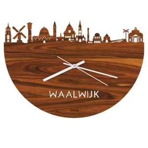 Luxe Skyline Waalwijk Klok 40 cm | Houten wandklok met skyline