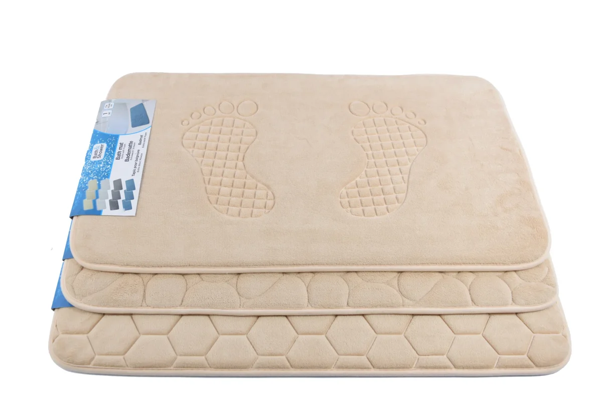 Badmat & WC Mat Set -Douche mat set - Crème 80cm x 50cm - badmat set 3-delig - Soft Foam - Extra Zacht - FOAM