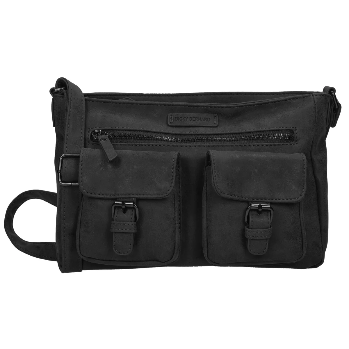 Bicky Bernard Dames Schoudertas Zwart - Stoere Crossbody Tas met Dubbele Ritssluiting - Ruim Hoofdvak & Voorvakken met Magneetsluiting - Verstelbare Schouderband - Afbeelding 2