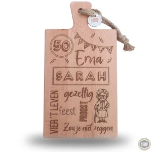 Borrelplank Sarah gezien | Origineel 50 jaar verjaardags cadeau vrouw