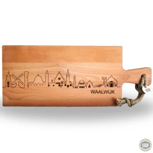 Borrelplank skyline Waalwijk | Gegraveerde houten borrelplank
