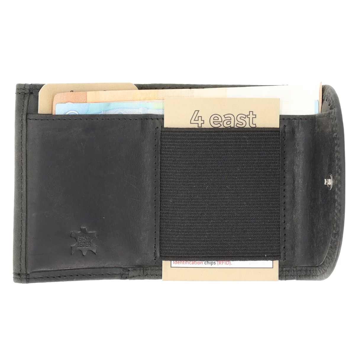 Dubbele Overslag Kleine Portemonnee | Unisex - RFID Anti Skim | Portefeuille Kleingeld | 2 Pasjeshouder, Muntvak & Biljetvak | 9x7x2cm - Zwart - Afbeelding 3
