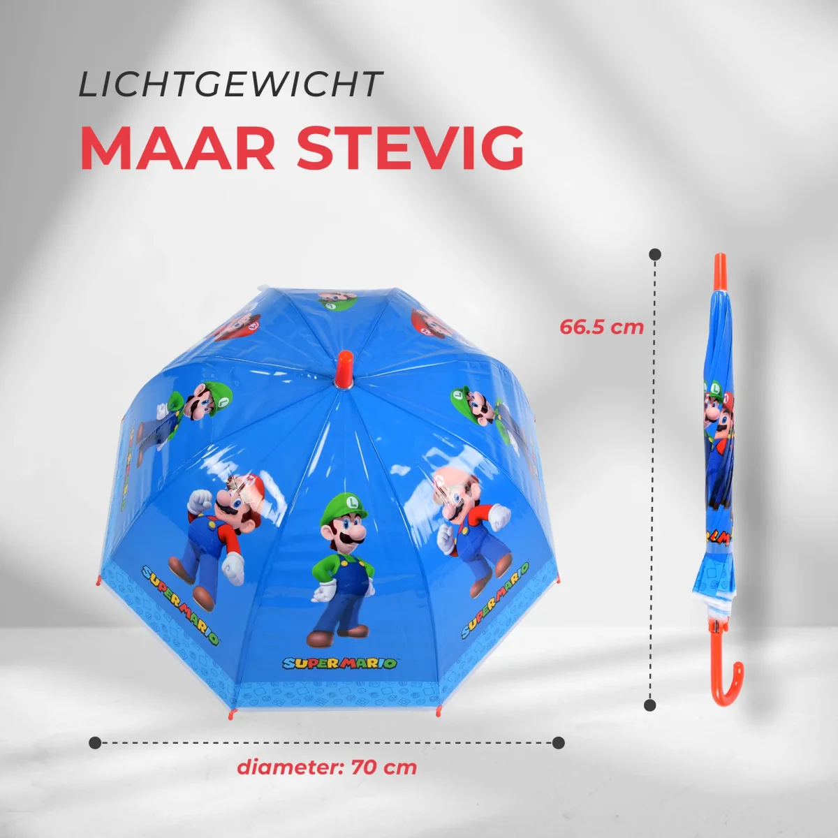 Super Mario Kinderparaplu 70cm - Windbestendige Koepelparaplu voor Jongens & Meisjes – Lichtgewicht met Grappige Print van Mario & Luigi - Afbeelding 3